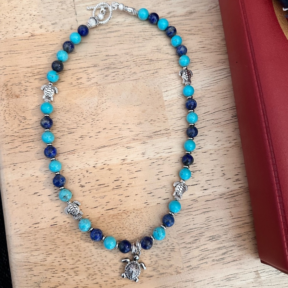 Lapis and Turquoise Turtle Necklace